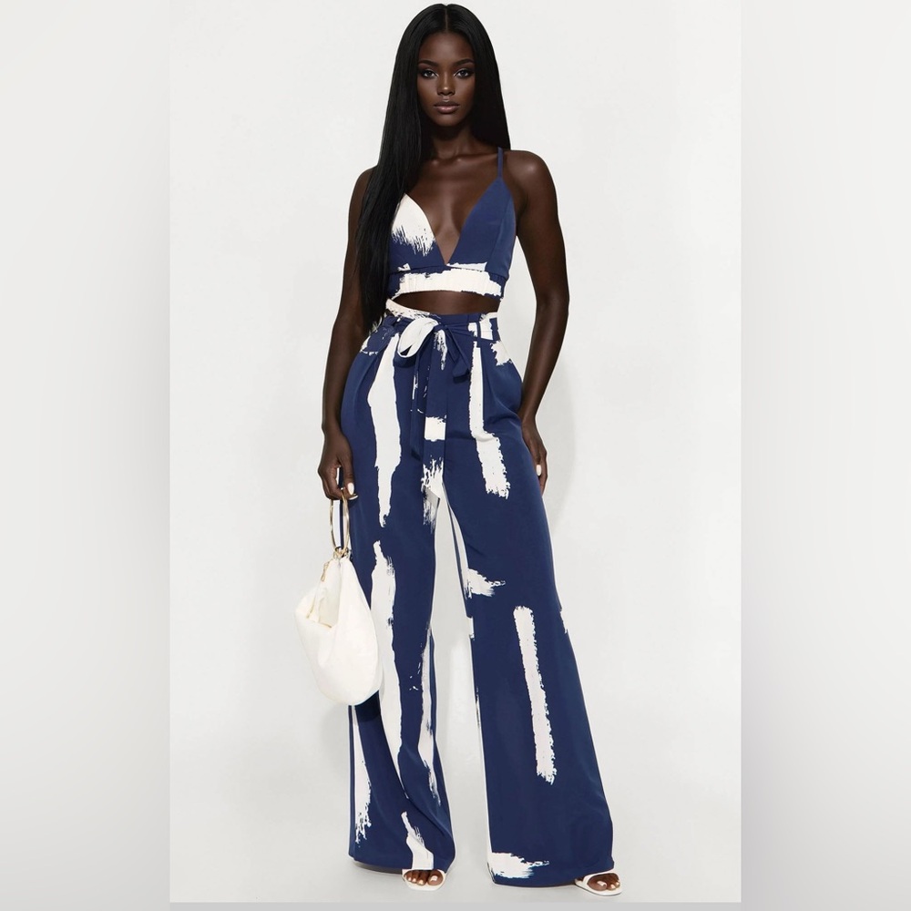 Navy and White Women's Jumpsuit